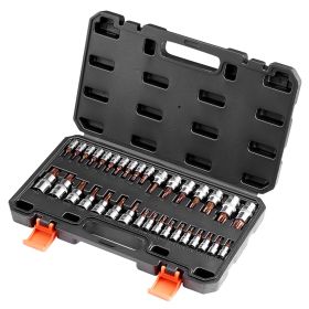 Torx Bit Socket Set, 34-Piece Solid Star and Tamper Proof T6-T70, S2 Alloy Steel and Cr-V Steel, 1/4 in, 3/8 in, and 1/2 in Drives