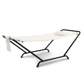 Freestanding Hammock with Stand, 600LBS Heavy Duty Outdoor Hammock Bed with Soft Pillow & Storage Bag, Beige