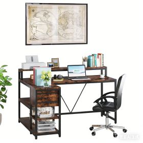 L-Shaped Desk, Industrial Corner Desk with Drawer & Shelves