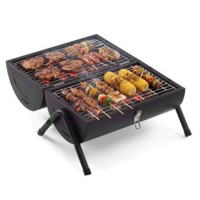Portable Charcoal Grill Outdoor Stove, Two Side Carbon Griller for BBQ, Tabletop Barbecue Grill for Outdoor Camping Backyard Party, Black