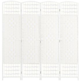 4 Panel Room Divider, Folding Privacy Screen, 5.6' Room Separator, Wave Fiber Freestanding Partition Wall Divider for Rooms, Home, Office, White