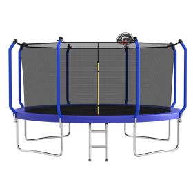 14FT Trampoline with Basketball Hoop, ASTM Approved Reinforced Type Outdoor Trampoline with Enclosure Net