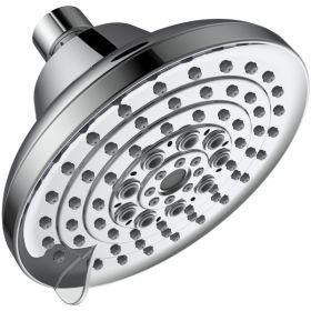 6 Spray Settings High Pressure Shower Head 5" Rain Fixed Showerhead - Chrome Adjustable Shower Head with Anti-Clogging Nozzles; Low Flow Easily I