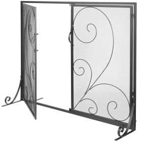 Fireplace Screen 1 Panel with Door, Sturdy Iron Mesh Fireplace Screen, 39"(L) x31.6"(H) Spark Guard Cover, Simple Installation