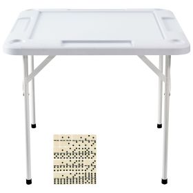 Mahjong Table, Square 4 Player Folding Card Table with 4 Cup Holders & 4 Chip Trays