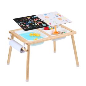 Sensory Table for Toddlers, Kids Activity Table with 3 Foldable Storage Bins & Paper Roll Holder, Indoor/Outdoor Play Sand and Water Table