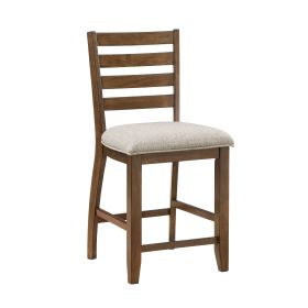 Counter Height Chairs Set of 2 Traditional Cherry Finish Wood Frame Beige Upholstery Dining Furniture