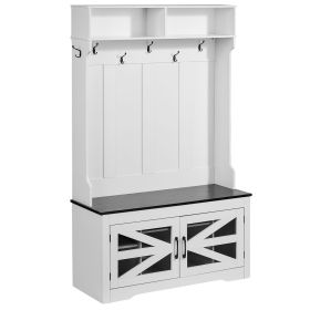 Hall Tree Entryway Bench, LED Coat Rack with Shoe Storage, 42" Wide Mudroom bench with Storage and Seating, Adjustable Shelves and 7 Hanging Hook