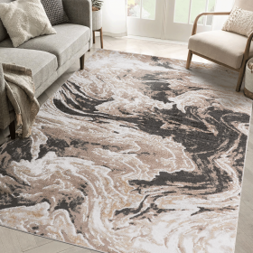 LOOM & LUXE Collection 5X7 L.Brown /Abstract Non-Shedding Living Room Bedroom Dining Home Office Stylish and Stain Resistant Area Rug