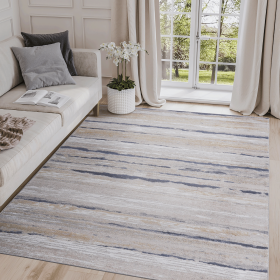 LOOM & LUXE Collection 5X7 Ivory/Blue /Striped Non-Shedding Living Room Bedroom Dining Home Office Stylish and Stain Resistant Area Rug