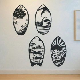 CIFbuy 4 Piece Metal Surfboard Wall Art Coastal Beach House Decor Modern Sculpture For Living Room Bedroom Kitchen Gift(TikTok, Temu Pick-up Serv (Option: Defaulttitle)