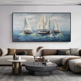 Handmade Oil Painting Abstract Sailboats Canvas Wall Art Original Nautical Painting On Canvas Modern Ocean Wall Art Large Seascape Oil Painting F (Style: 01, size: 40x80cm)