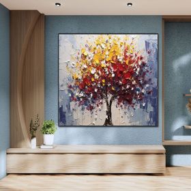 Handmade Oil Painting Yellow And Red Abstract Tree Art On Canvas Colorful Painting Wall Art For Home Decor Modern Textured Painting Wall Decor Li (Style: 01, size: 60x60cm)
