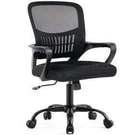 The adjustable rotating back-style computer desk and chair not only offers comfortable lumbar support but also comes with comfortable armrests. (Color: Black)