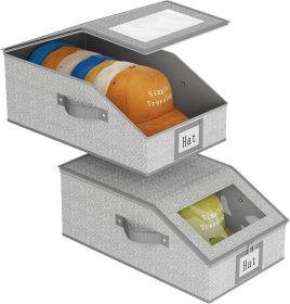 Simple Trending Hat Organizer for Baseball Caps, 2PCS Stackable Storage with Clear Window Lid,Hat Box for Closet (Color: grey)