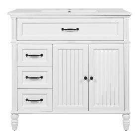 [Video]36" Bathroom Vanity with Sink, Bathroom Cabinet with Drawers, Solid Frame and MDF Board, Two Packages (Color: White)