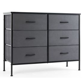 Dresser for Bedroom 6 Drawers Wide Fabric Storage Units Chest of Drawers for Bedroom with Metal Frame and Wooden Top for TV (Color: Gray)