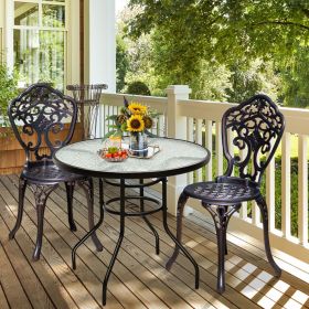32 Inch Patio Tempered Glass Steel Frame Round Table with Convenient Umbrella Hole (Color: Round Table)